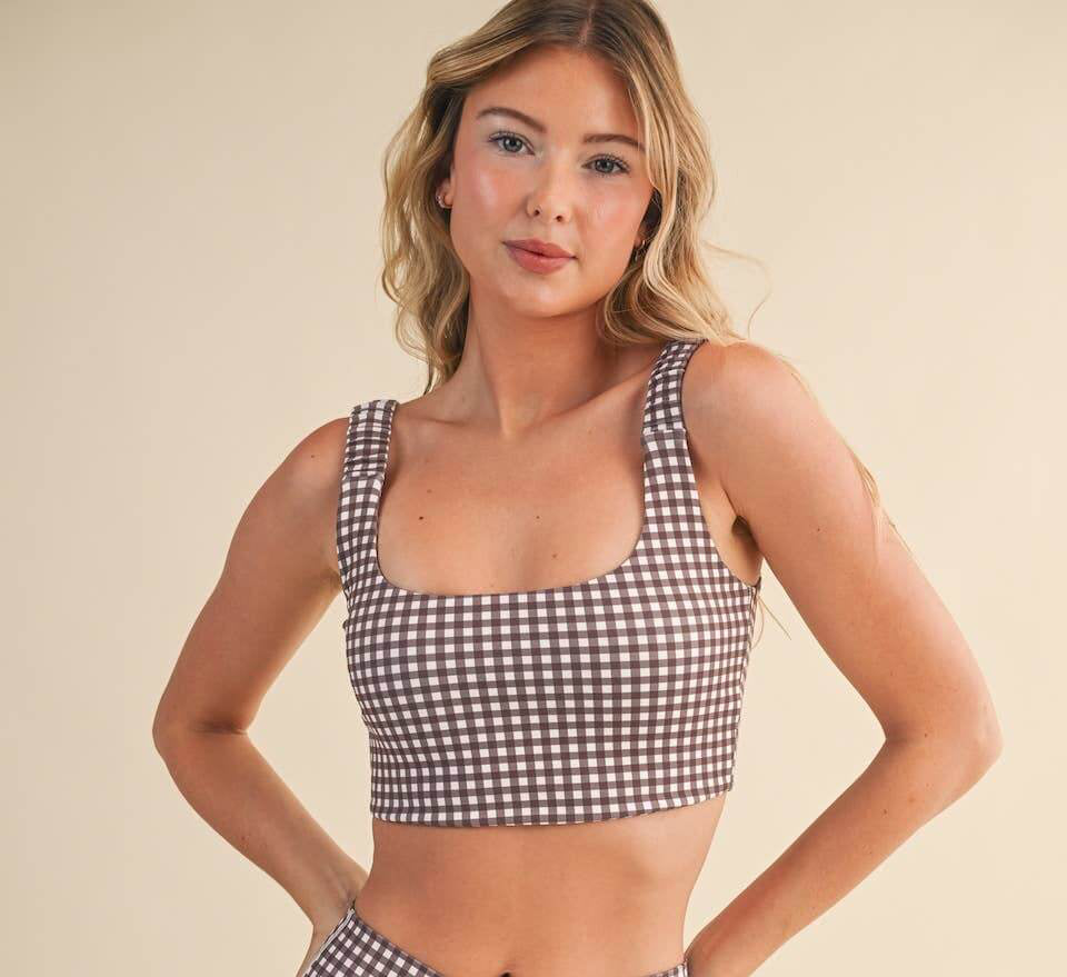 Set Gingham Print Ruched Performance*