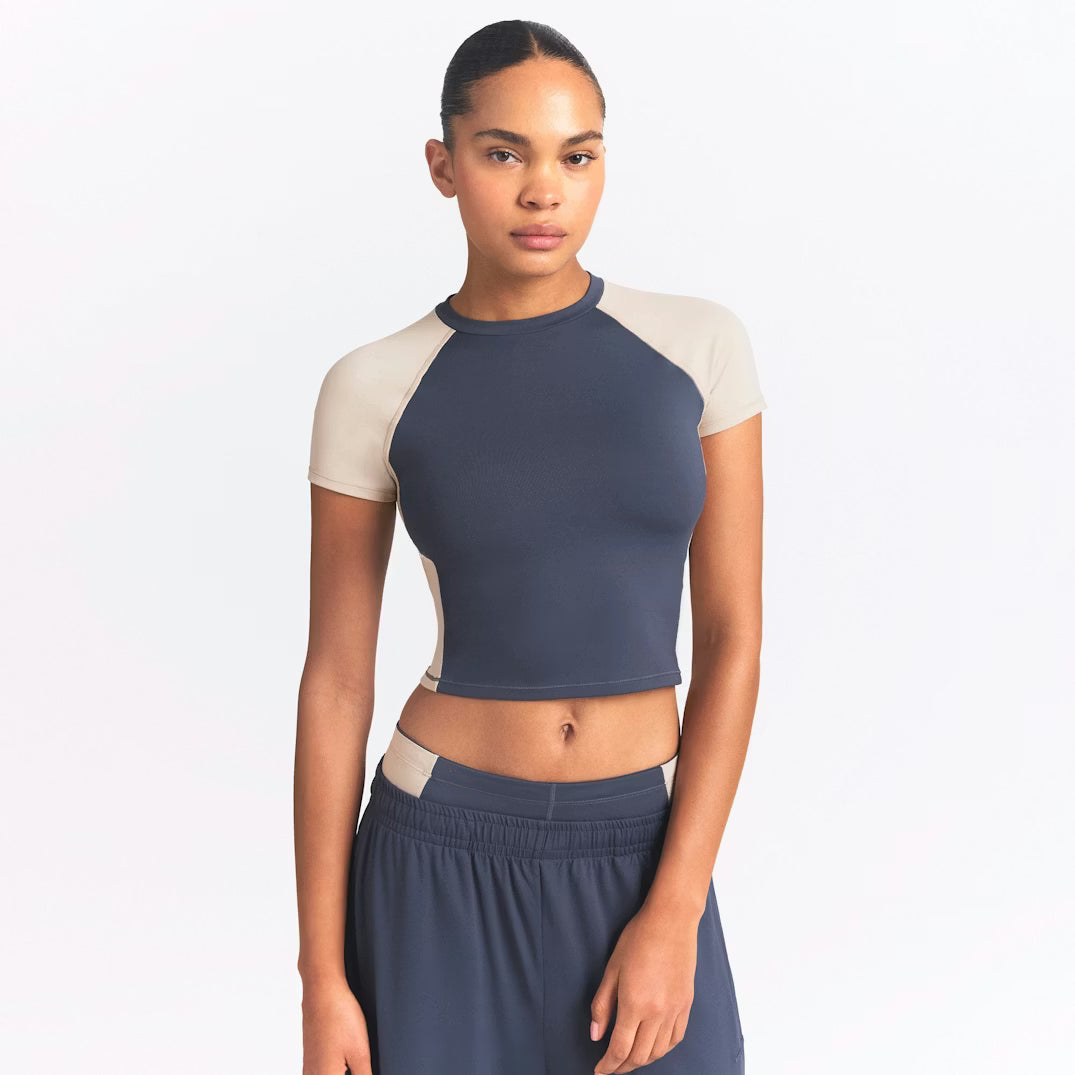 Matte Shine Mix Crop Short Sleeve