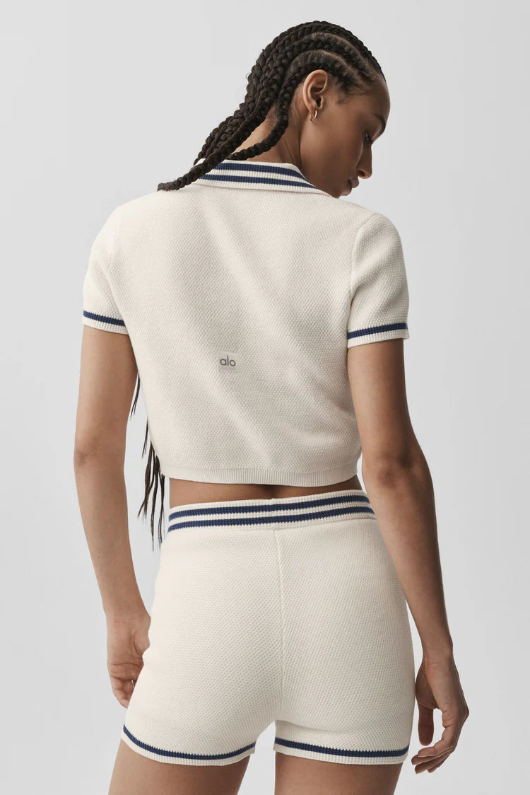 Tennis Club Sweater Knit Cropped Polo