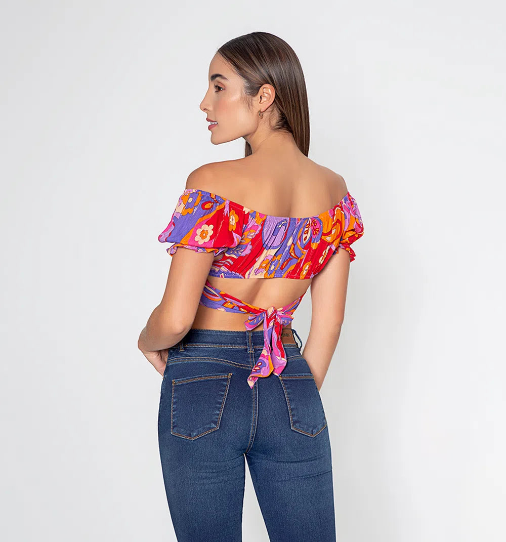 Blusa Manga Corta Amarre en Espalda