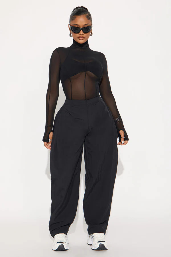 Power Mesh Mock Neck Long Sleeve Top