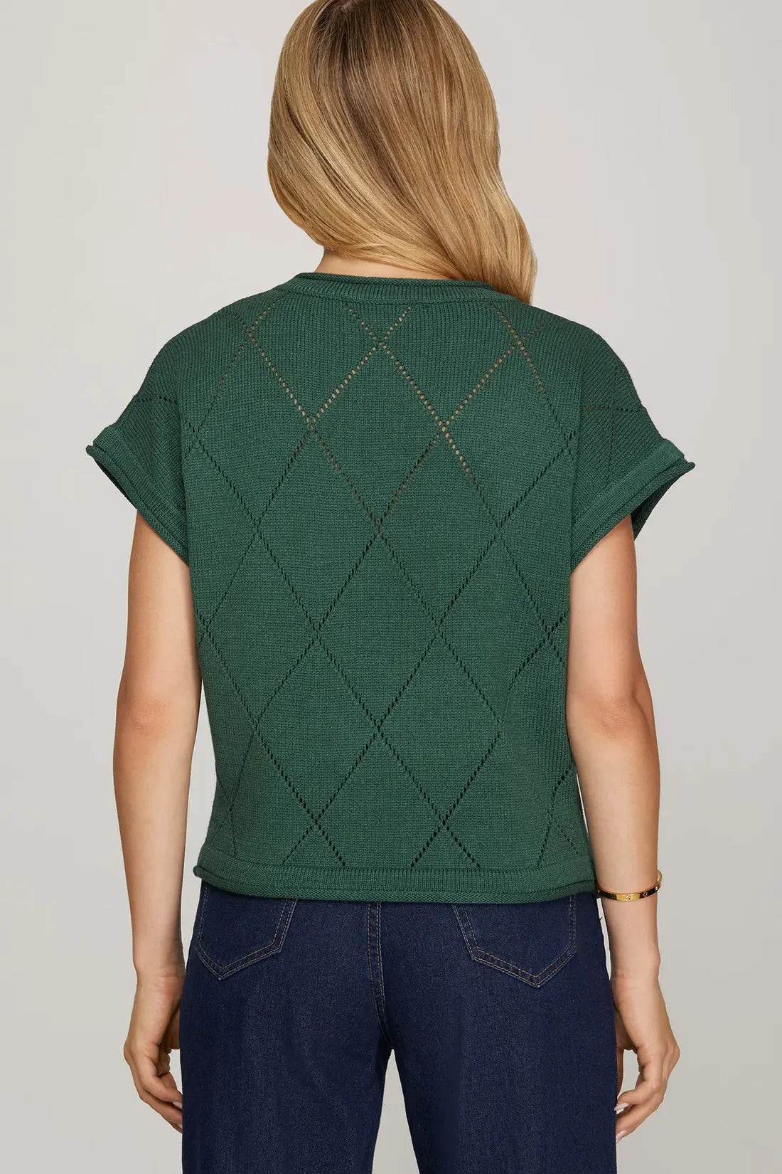 Drop Short Sleeve Checked Bow Sweather