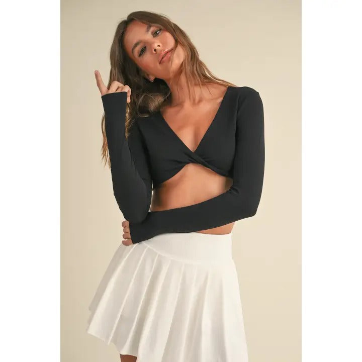 Twist Front Long Sleeve Crop Top