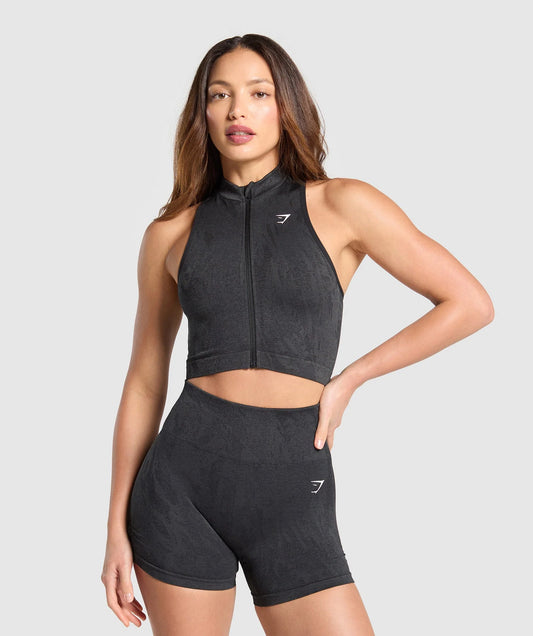 Set Adapt Camo Seamless Zip Up Crop Top