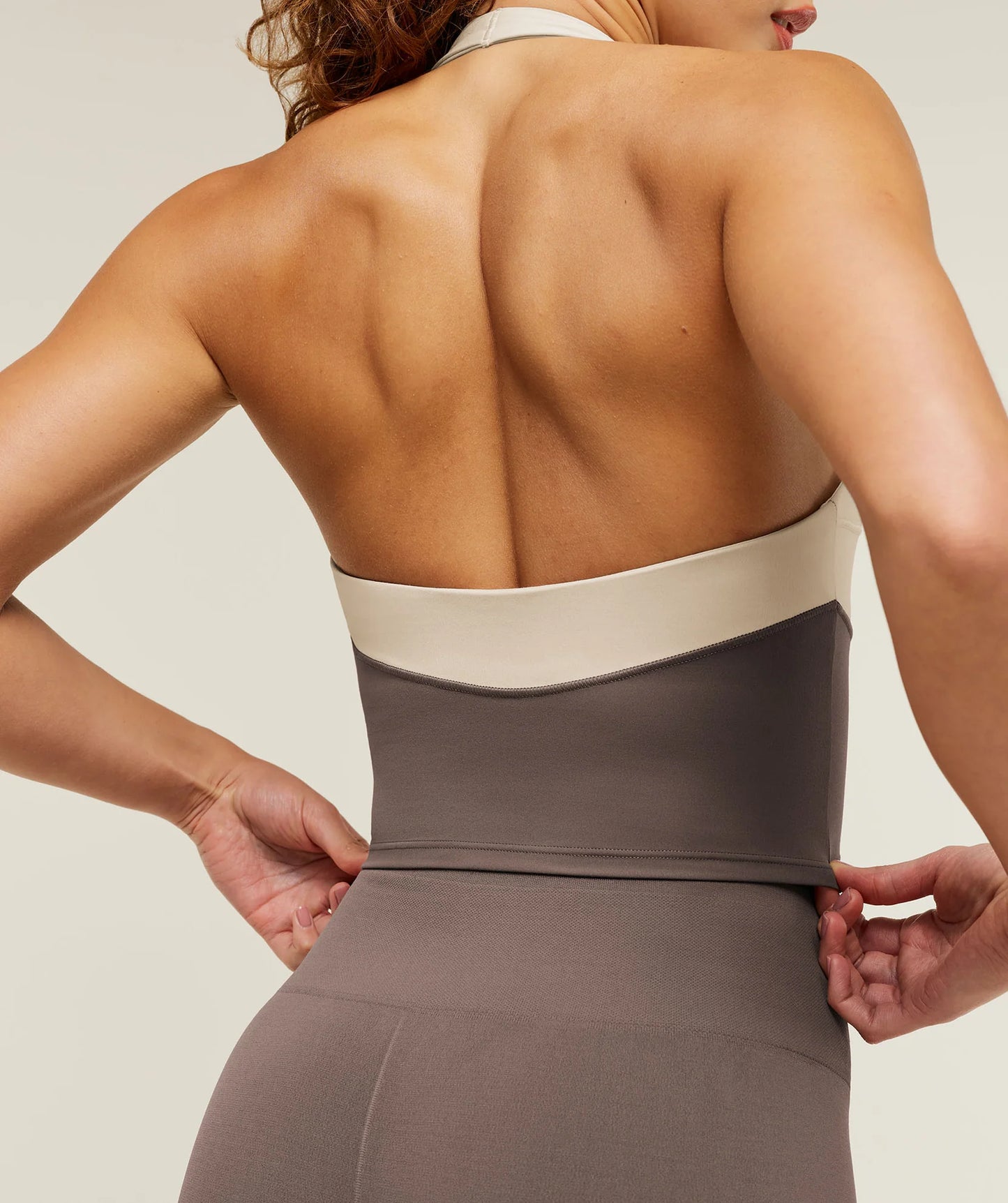 Colour Block Halter Neck Tank With Shelf