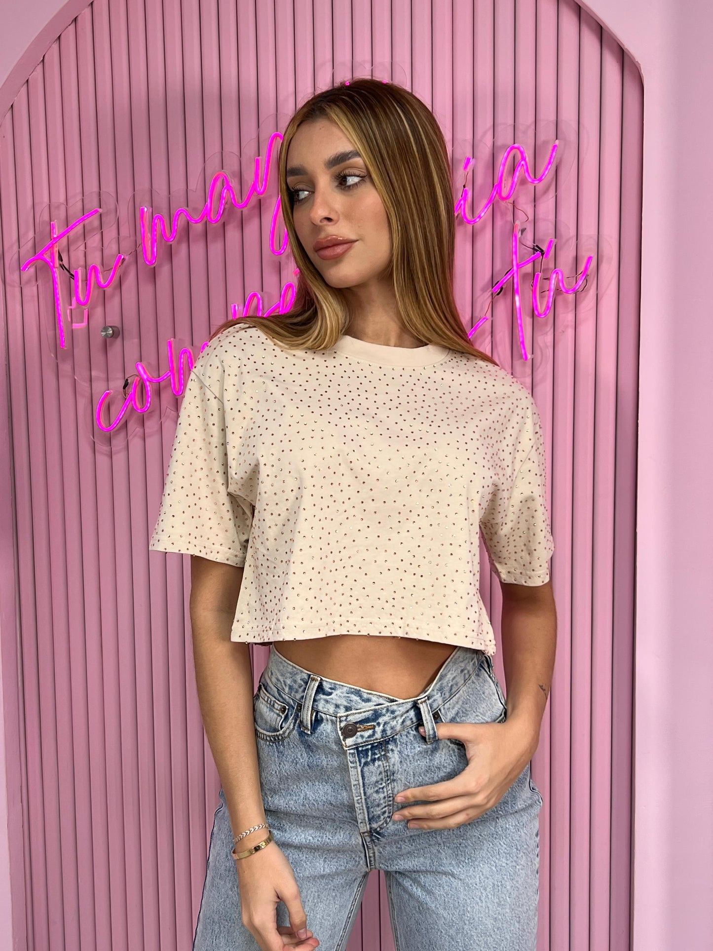 Crop Rhinestone Top Brillo