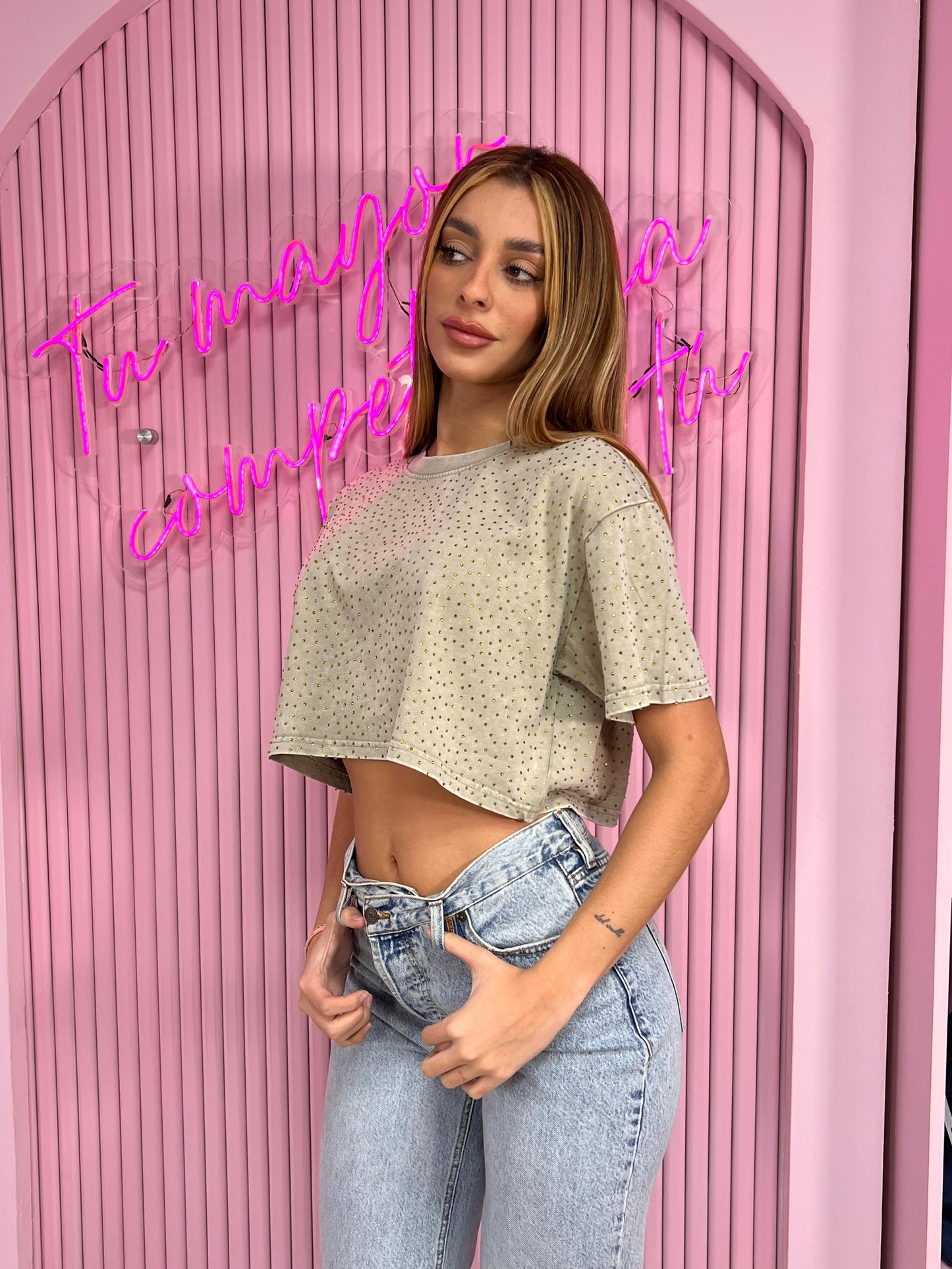 Crop Rhinestone Top Brillo