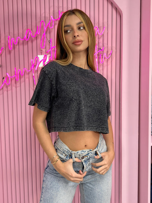 Crop Rhinestone Top Brillo