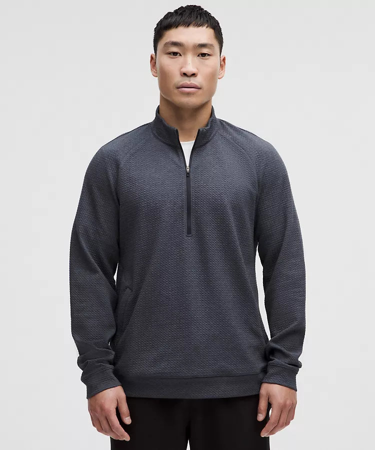 Textured Double-Knit Cotton Half Zip
