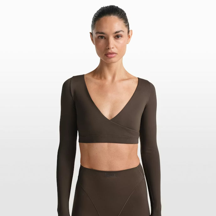 Matte Wrap Long Sleeve Cropped Top