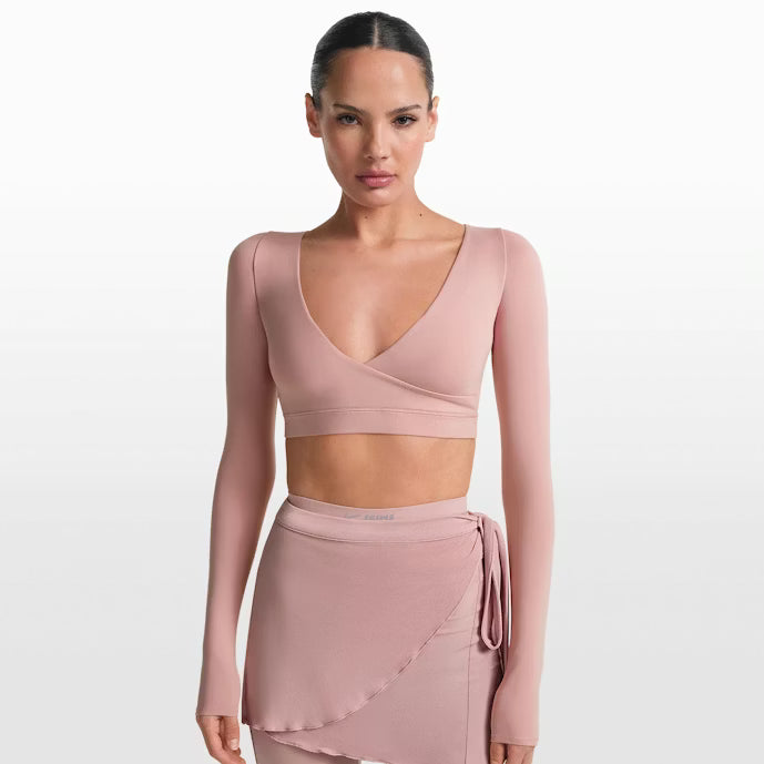 Matte Wrap Long Sleeve Cropped Top