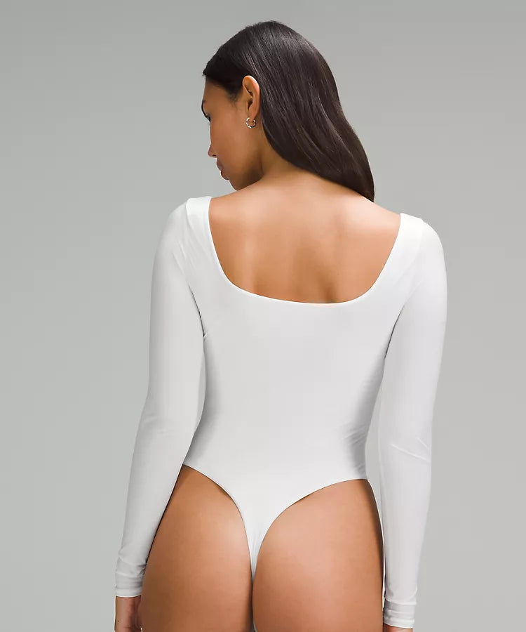 Wundermost Ultra-Soft Nulu Square-Neck Long-Sleeve Bodysuit