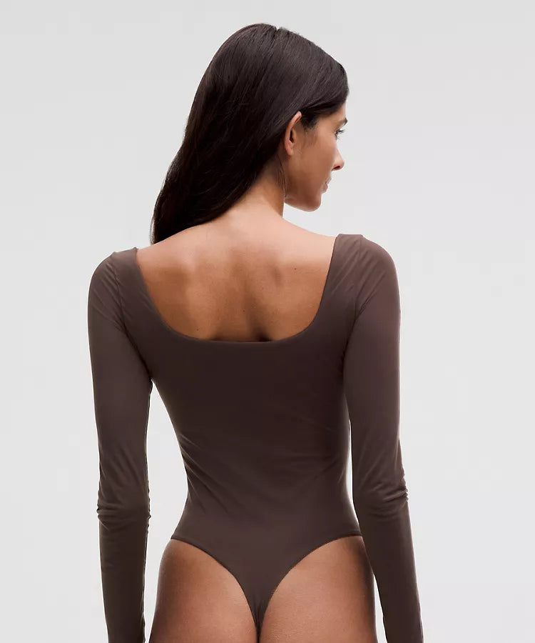 Wundermost Ultra-Soft Nulu Square-Neck Long-Sleeve Bodysuit