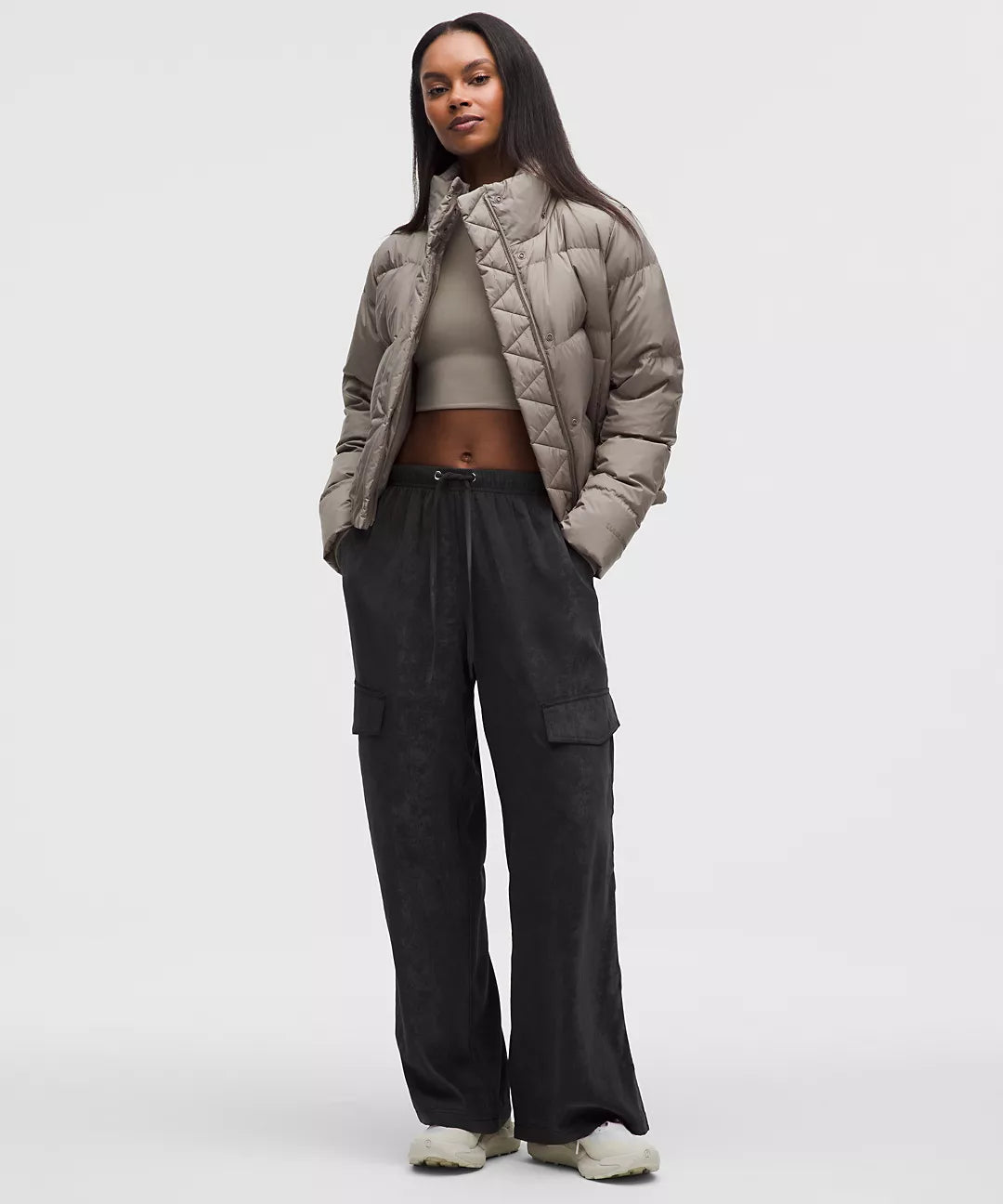 Matte Satin Relaxed-Fit Mid-Rise Cargo Pant