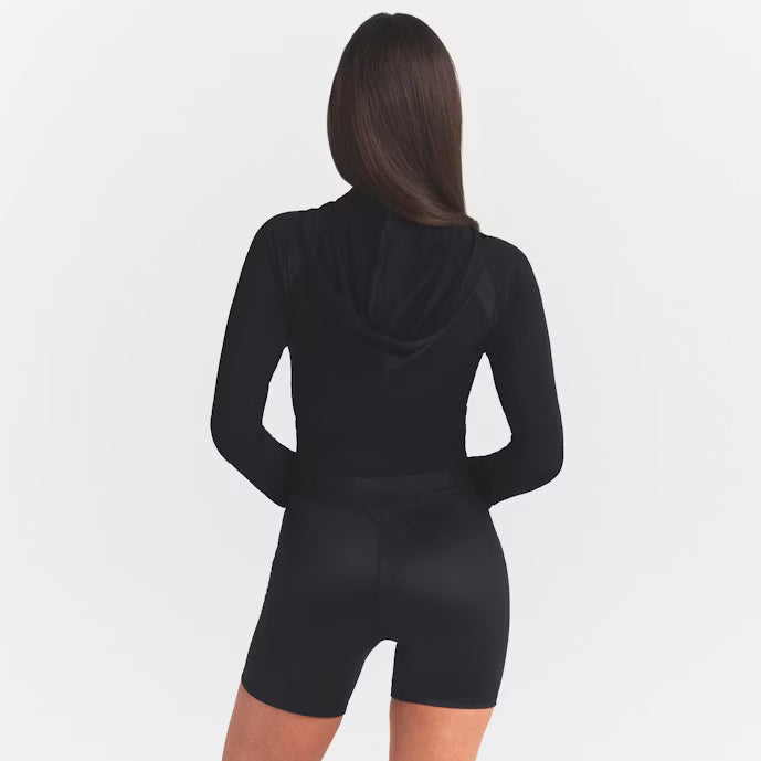 Stretch Knit Shrunken Zip Hoodie