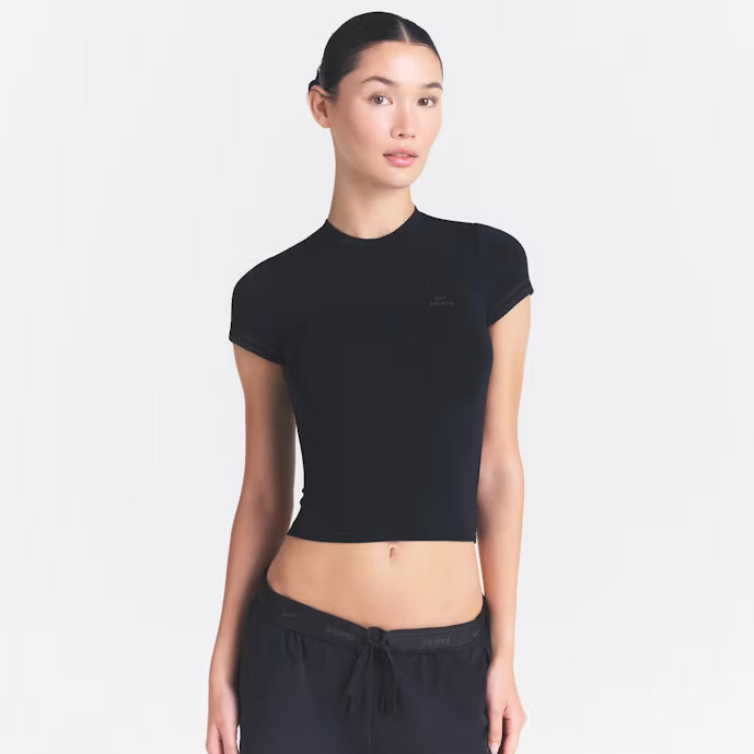 Stretch Knit Cropped T-Shirt