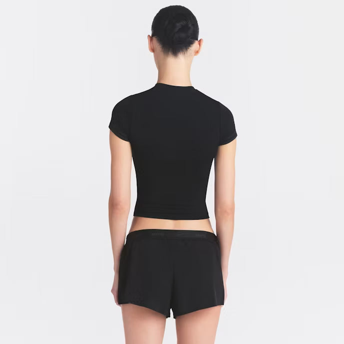 Stretch Knit Cropped T-Shirt