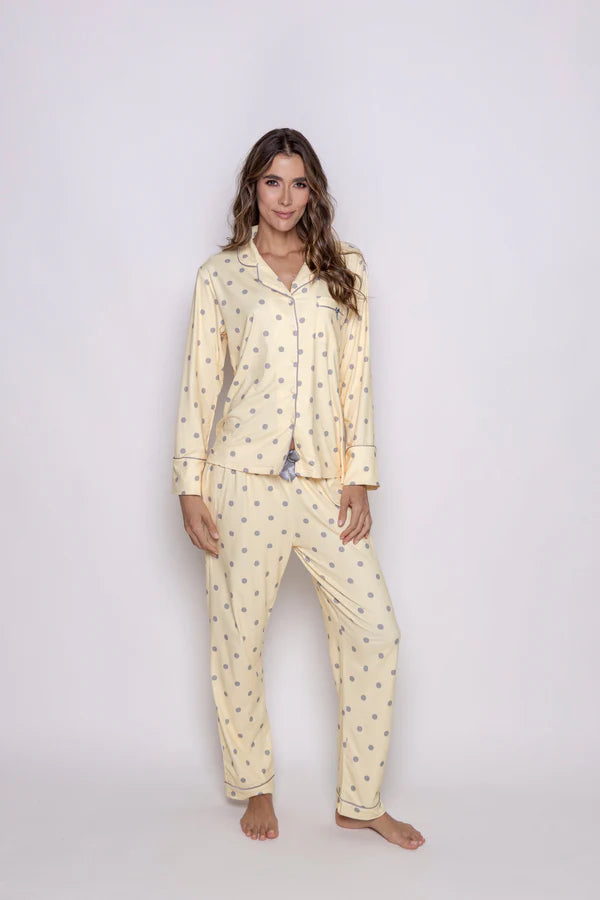 Conjunto Pantalon Vainilla Bolas Gris