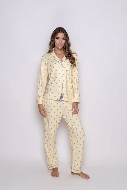 Conjunto Pantalon Vainilla Bolas Gris