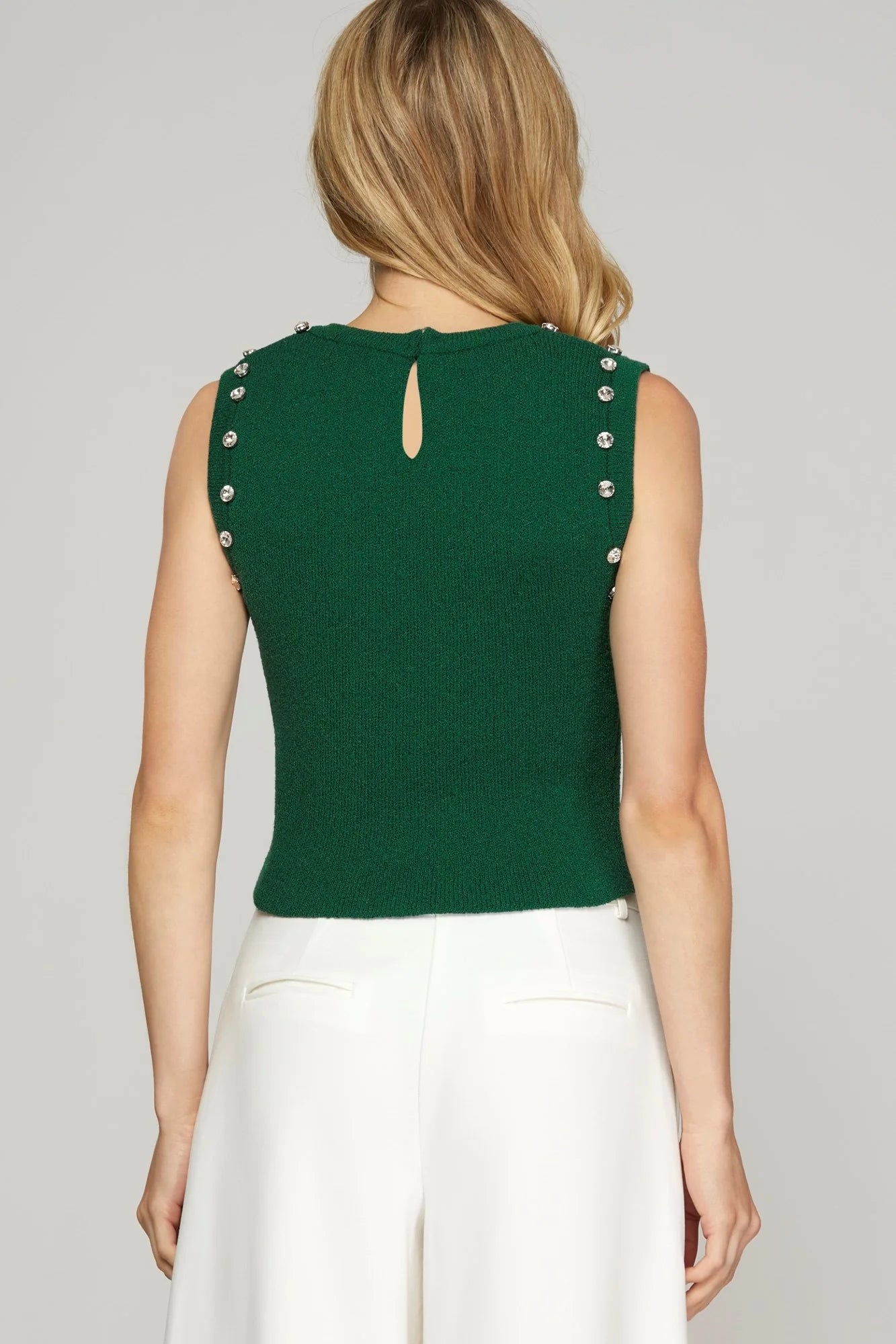 Sleeveless Rhinestone Sweather Crop