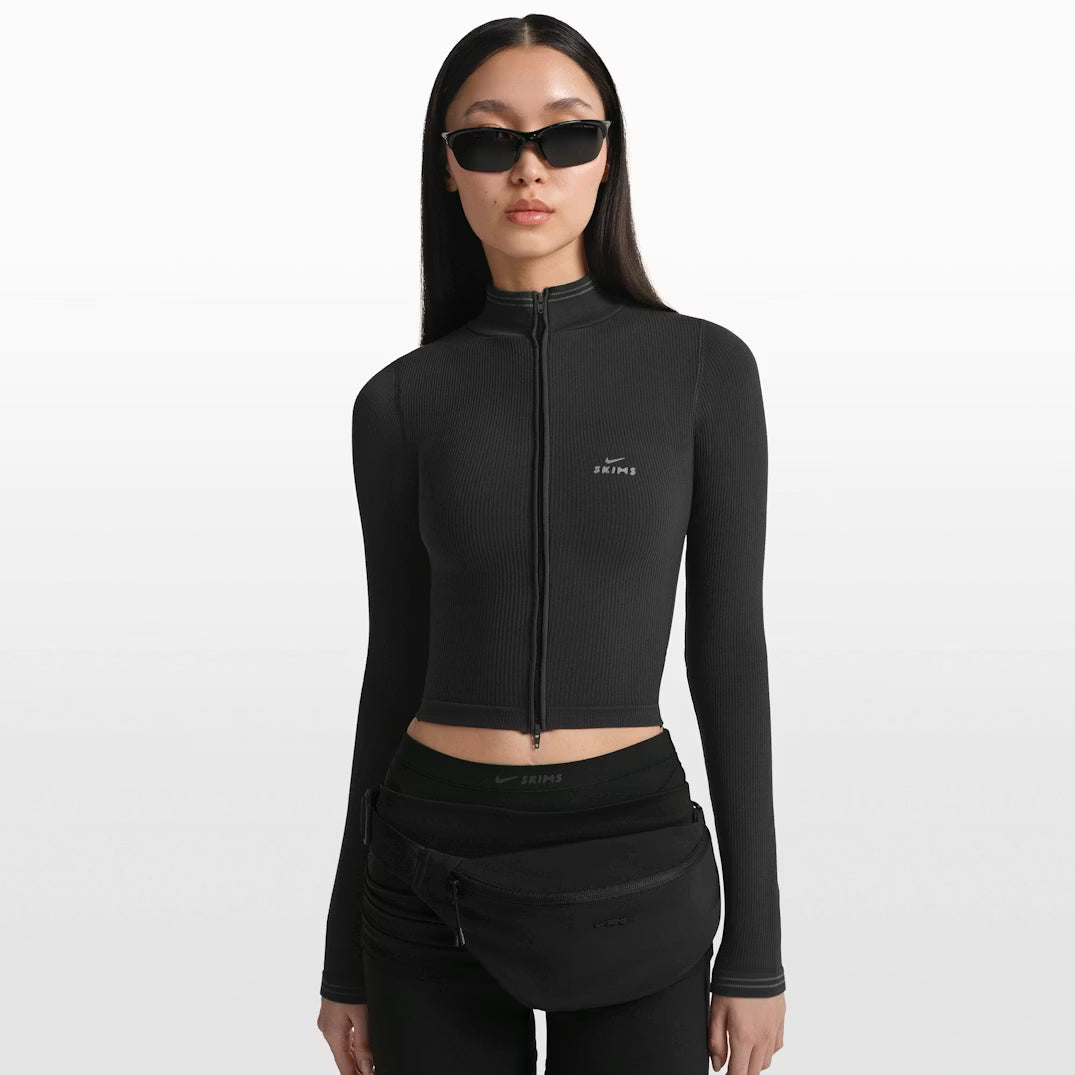 Ribbed Seamless Crop Zip Up