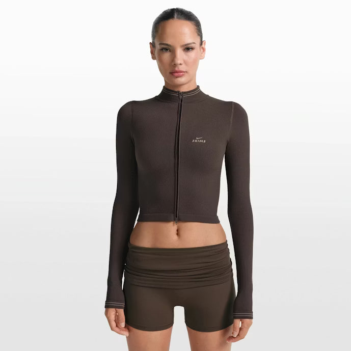 Ribbed Seamless Crop Zip Up