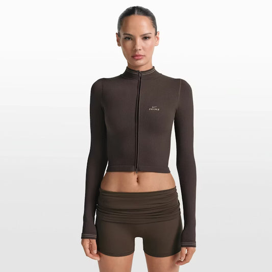 Ribbed Seamless Crop Zip Up