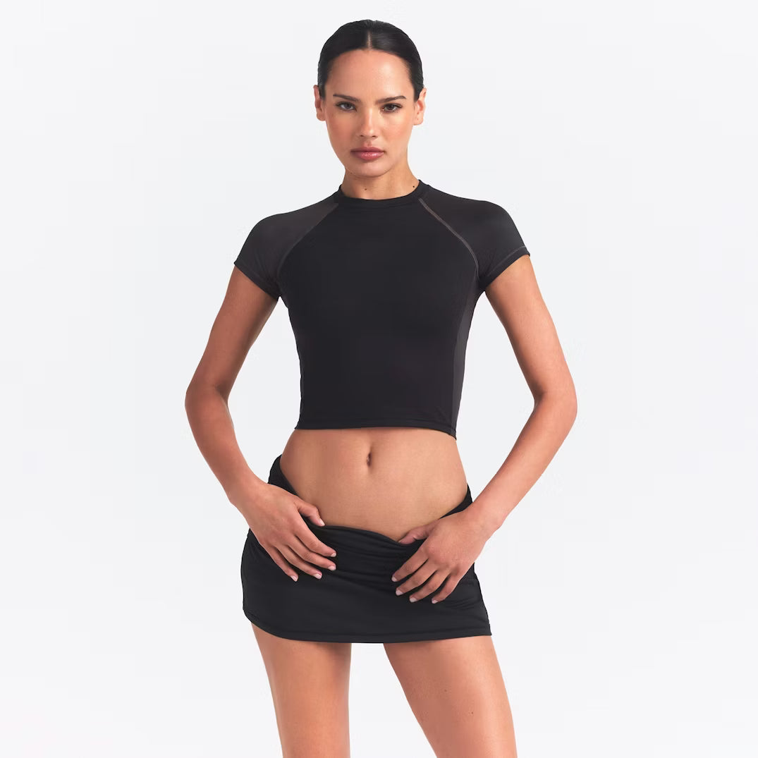 Matte Shine Mix Crop Short Sleeve