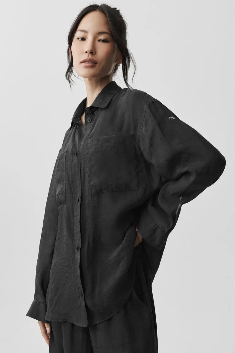 Semi-Sheer Golden Hour Button Down Long Sleeve