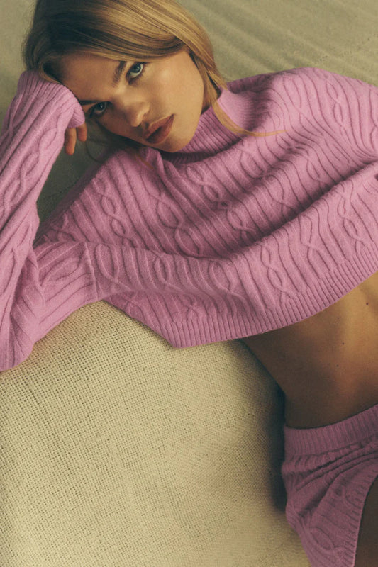 Cable Knit Cropped Winter Bliss Turtleneck Long Sleeve