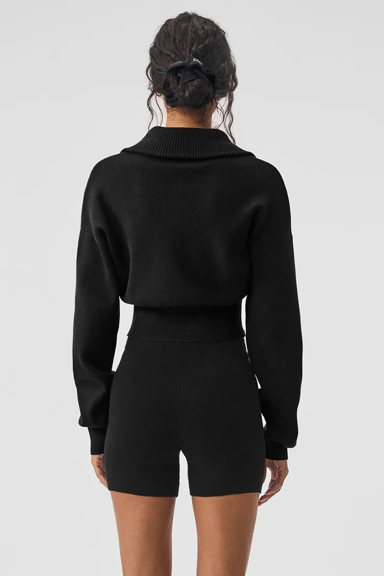 Scholar Knit Cropped Full Zip Jacket