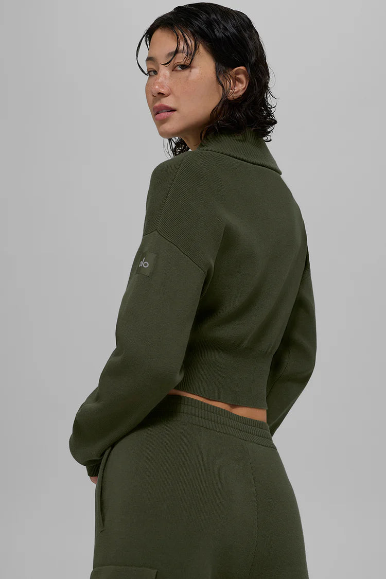 Scholar Knit Cropped Full Zip Jacket