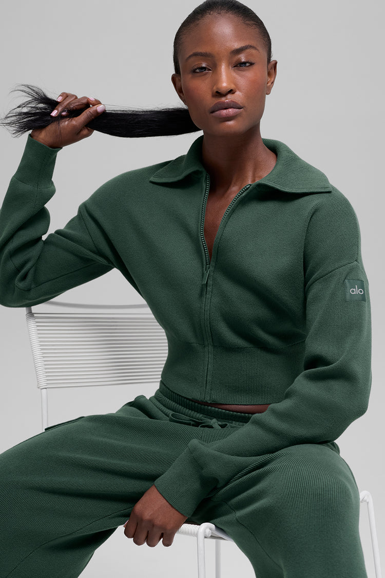 Scholar Knit Cropped Full Zip Jacket
