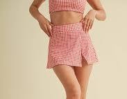 Gingham Print Side Slit A-line Skirt