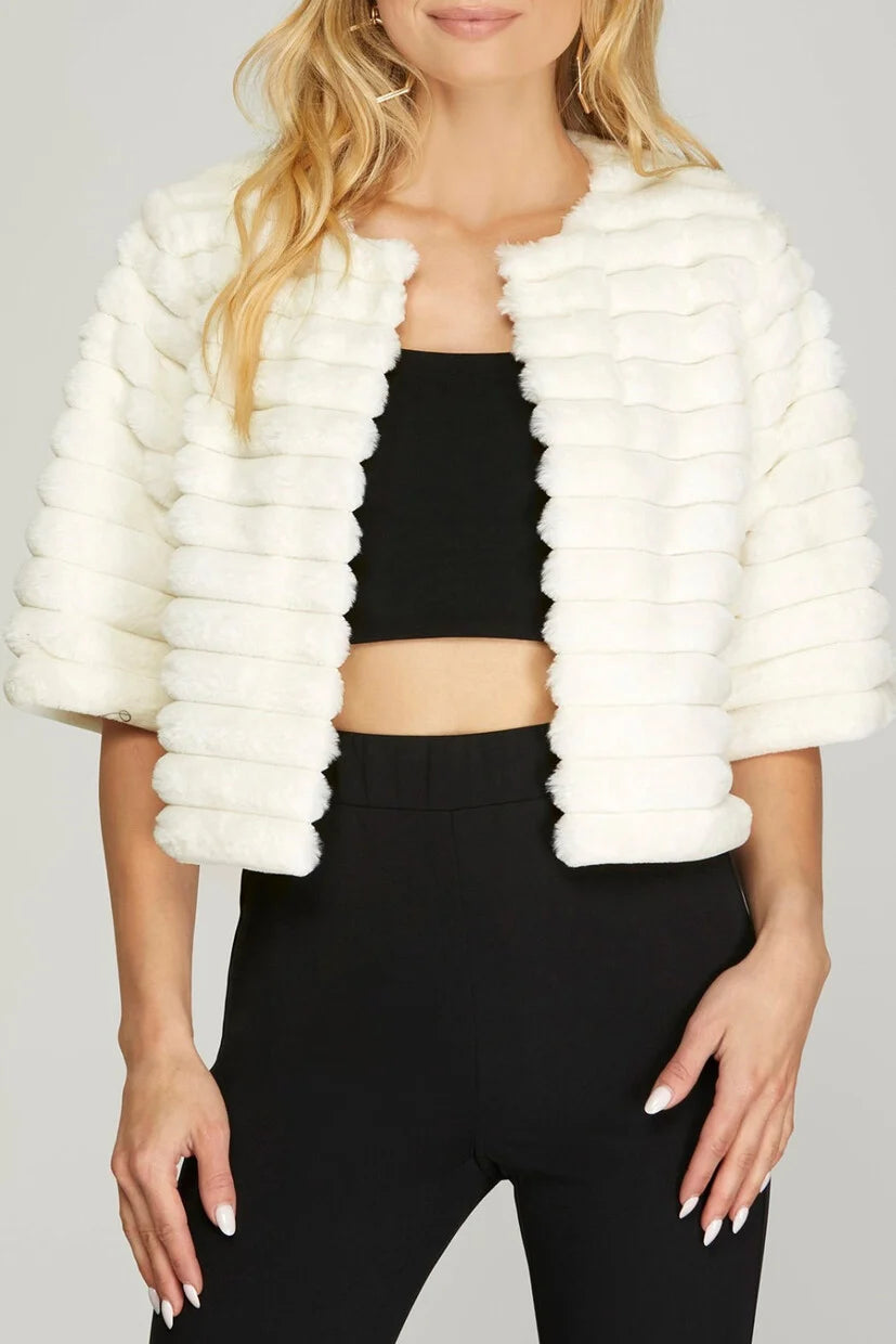 Half Sleeve Faux Fur Crop Jacket Featuring