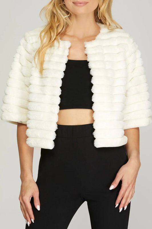 Half Sleeve Faux Fur Crop Jacket Featuring
