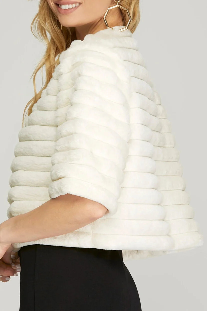 Half Sleeve Faux Fur Crop Jacket Featuring